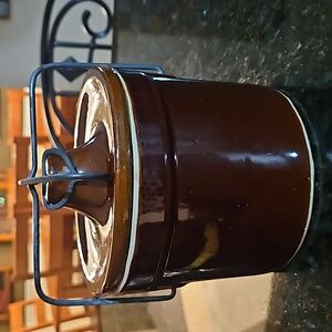 5" Tall Crockery w Large Mouth Opening & Original Lid Made in U.S.A. Vintage